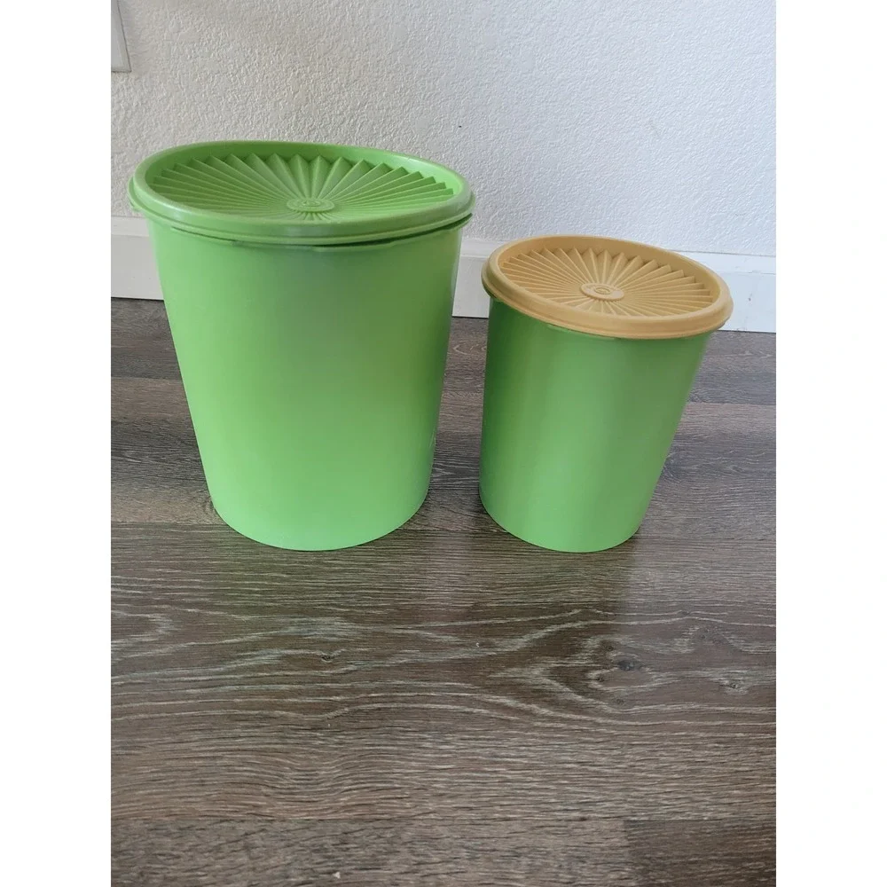 Vintage Tupperware Servalier Green Canister Set Sunburst‎ Lids Retro MCM #3
